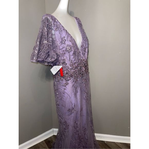 MAC DUGGAL VINTAGE FLUTTER SLEEVE EVENING GOWN - Picture 8 of 12